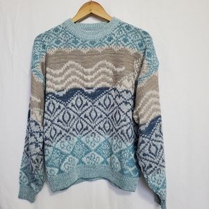 Saturdays Vintage 90s Intarsia Knit Crewneck Sweater Mens Large